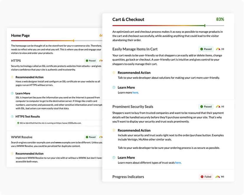 Comprehensive online store analysis—homepage to checkout—in minutes
